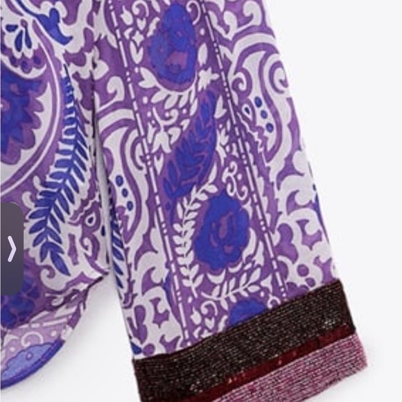 Zara purple paisley sheer embroidered blouse Sz S - Picture 4 of 5